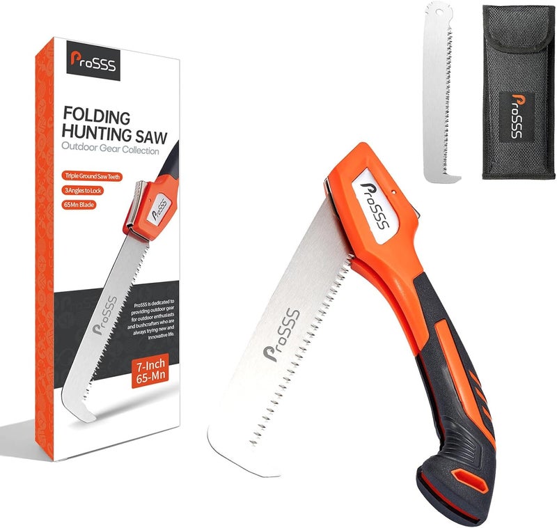 ProSSS Folding Bone Meat Saw for Hunting and Butchering,1PC Replaceable Blade, 65Mn Spring Steel Blade, 3 Angles to Lock, Triple Ground Saw Teeth with A Storage Bag - Image 1